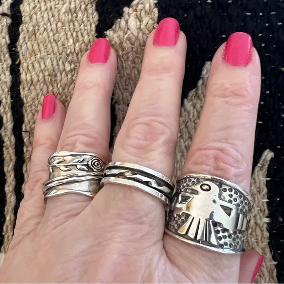 ❤️ Cigar Band Sterling Navajo Southwestern Thunderbird Ring Unisex Sz 10.75 8.4G - Picture 4 of 16